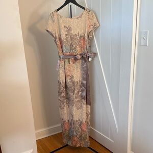 Adrianna Papell Elegant Floral Maxi Dress cap sleeve champagne, pink, blue MOB